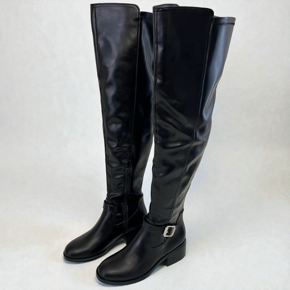 Black Over The Knee Boots Low Block Heel Buckle Riding Boots Size 5 DV Dolce Vit - Picture 3 of 17